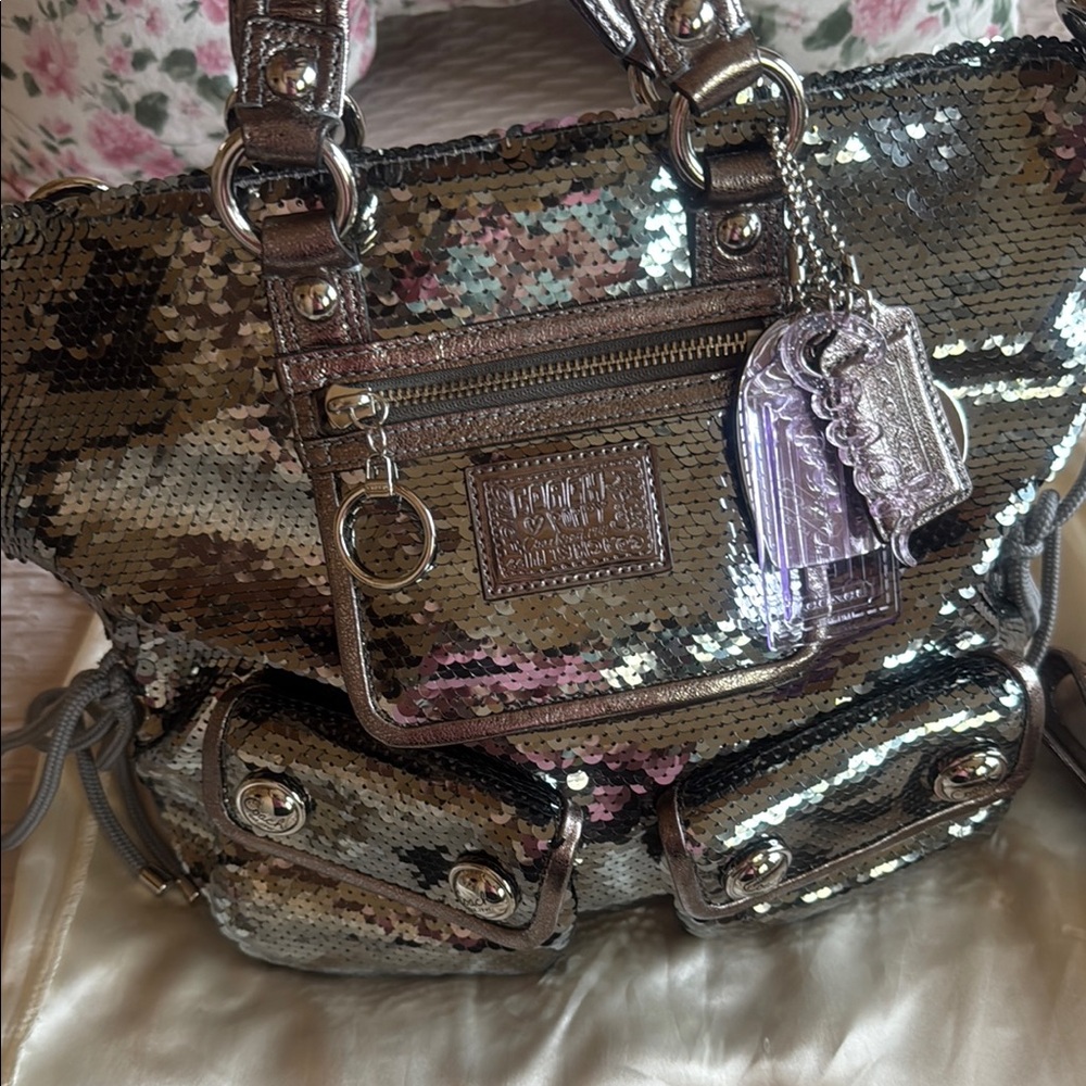 Coach Silver and Gold Shoulder Bag with Metallic Finish